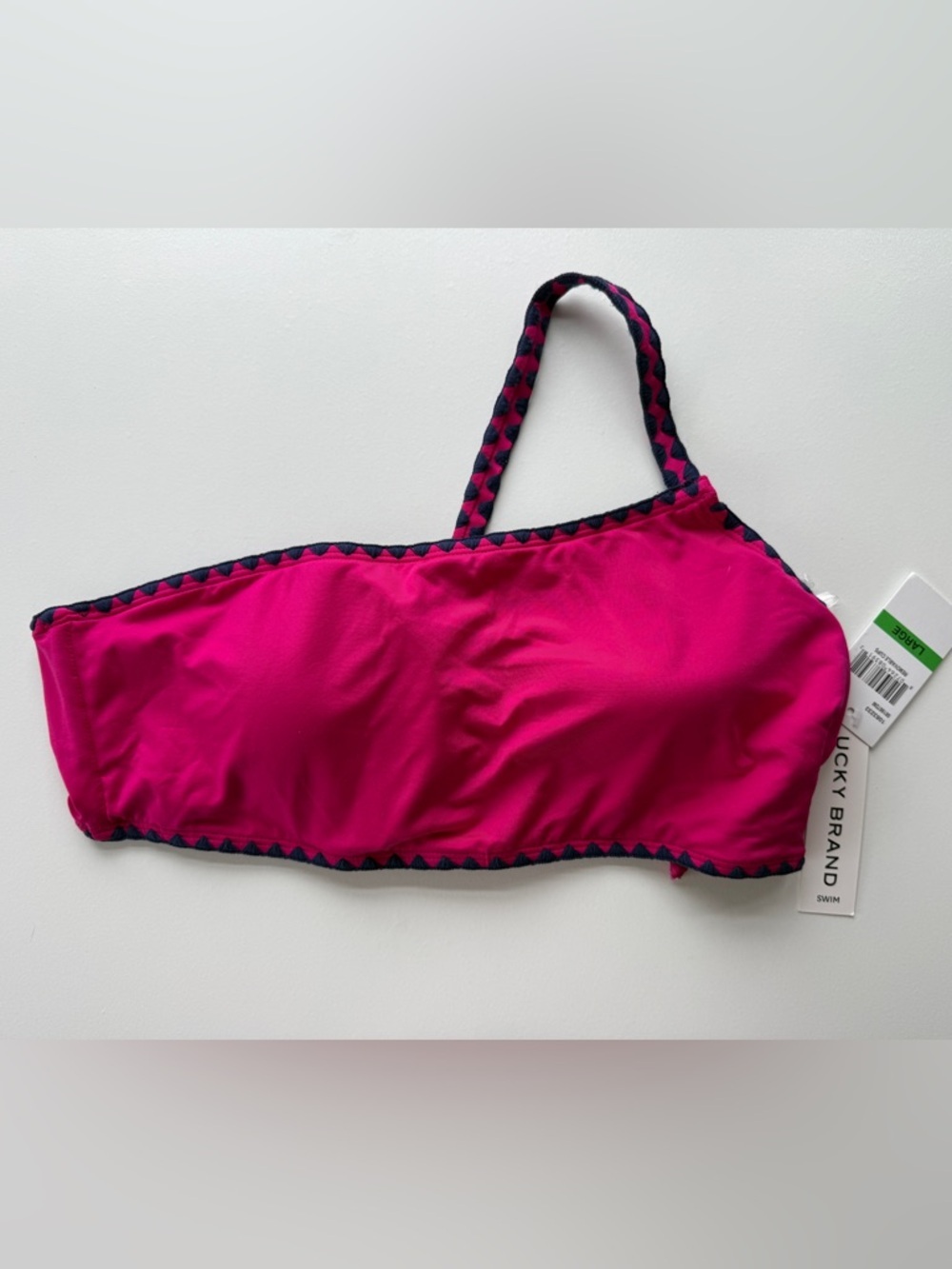 Lucky Brand Shell Stitch Asymmetrical Bikini Top, Pink, Women's Large NWT